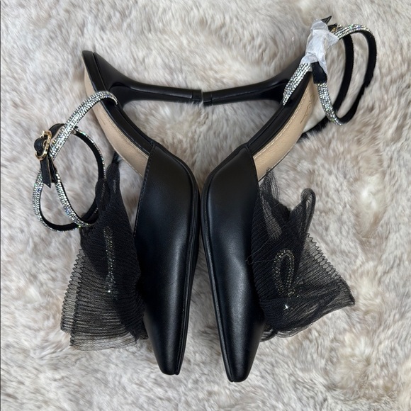 Perphy Rhinestone Mesh Bow Slingback Stiletto Heel Pumps, NWT, Size 7 - Picture 8 of 15